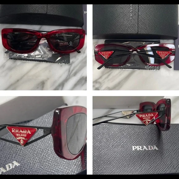 PRADA ULTRA COOL RED FRAMES &METAL ARMS THAT FEATURE THE SIGNATURE TRIANGLE LOGO - Picture 6 of 16